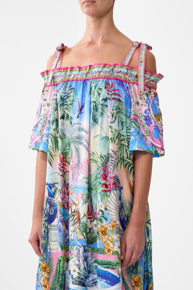 Long Off Shoulder Frill Dress With Straps Spirit Of Santa Maria, Alternate, color, Spirit Of Santa Maria