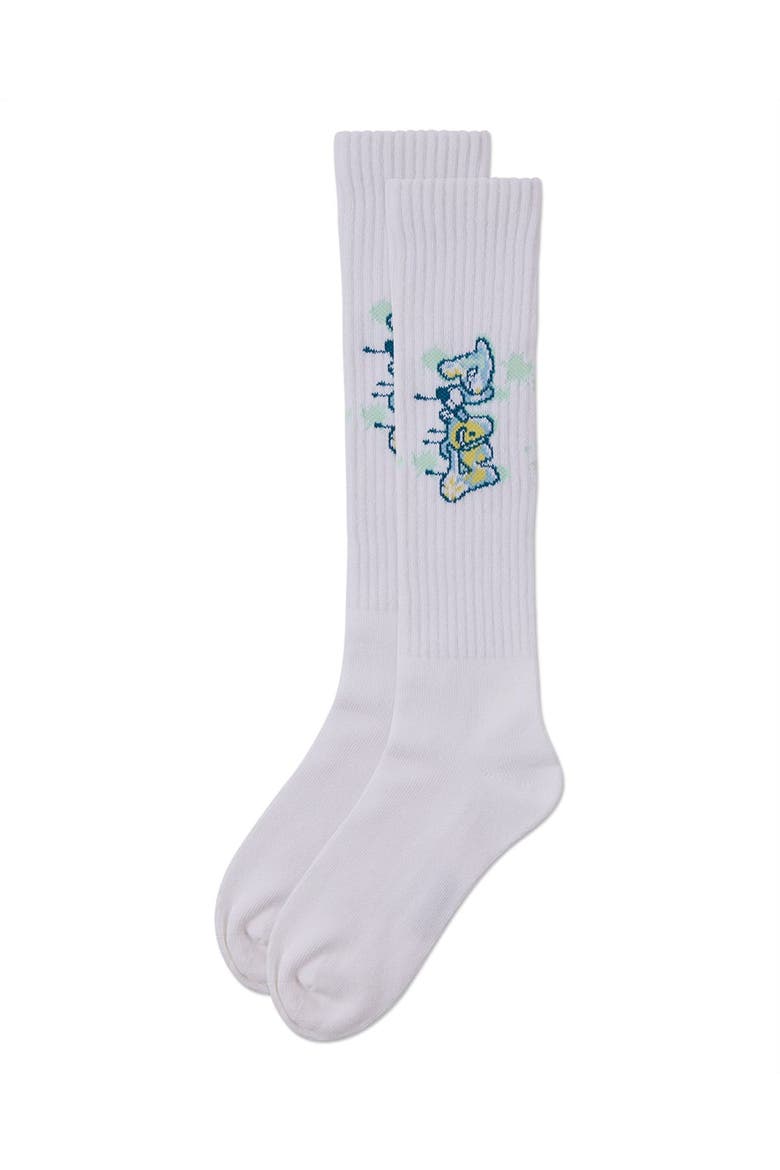 Ribbed Stretch Graffiti Play Knee Sock, Alternate, color, White