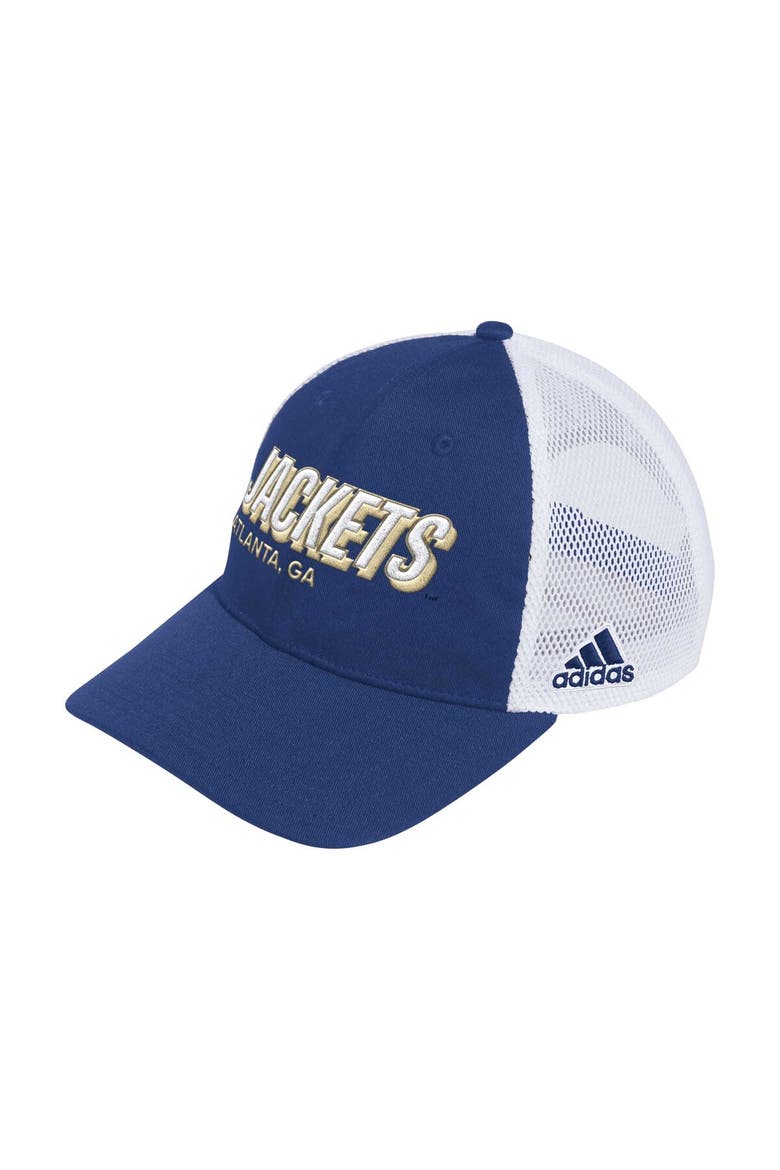 Men's adidas Navy Georgia Tech Yellow Jackets Mascot Block Letter Slouch Trucker Adjustable Hat, Main, color, Navy