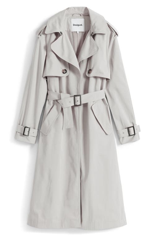 Desigual Belted Trench Coat In Gray