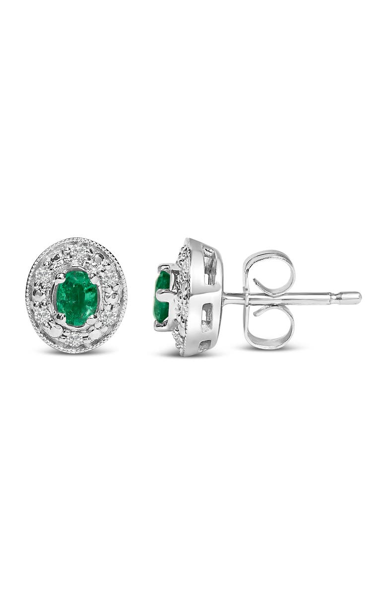 Haus of Brilliance 14K White Gold Oval Green Emerald and 1/10 Ct Diamond Halo Stud Earrings, Alternate, color, White