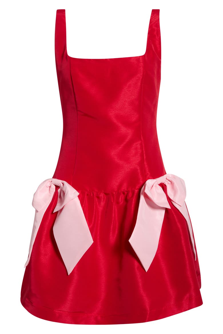 Noretta Bow Satin Minidress, Alternate, color, RED