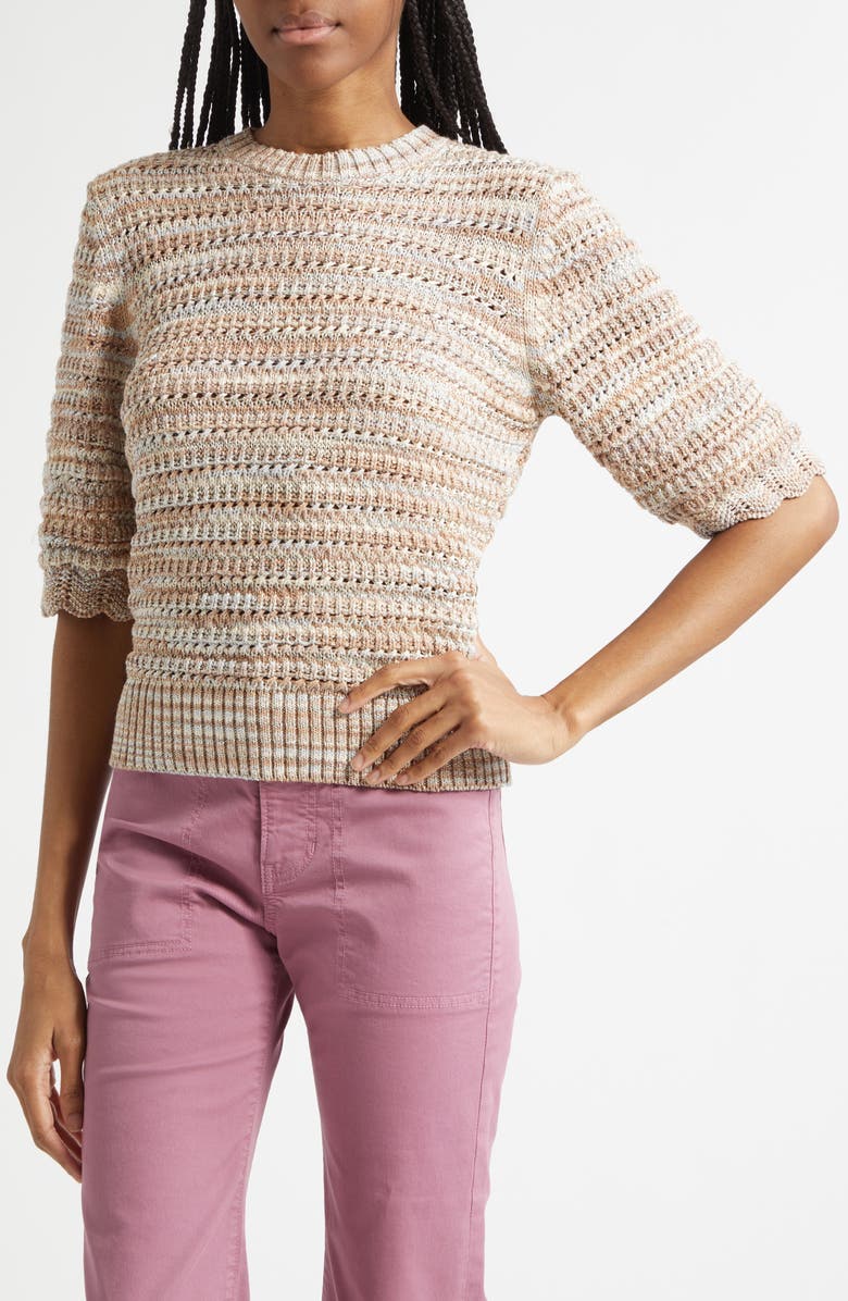 Veronica Beard Merivale Metallic Cotton Blend Sweater, Alternate, color, Beige Multi