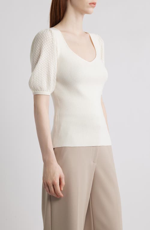 Shop Elie Tahari The Piper Rib Short Sleeve Sweater In Sky White