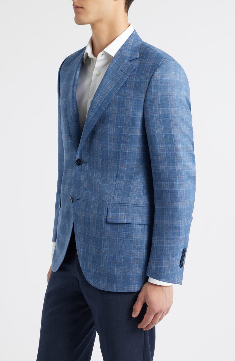 Peter Millar Flynn Classic Fit Light Blue Plaid Wool Sport Coat, Alternate, color, Blue