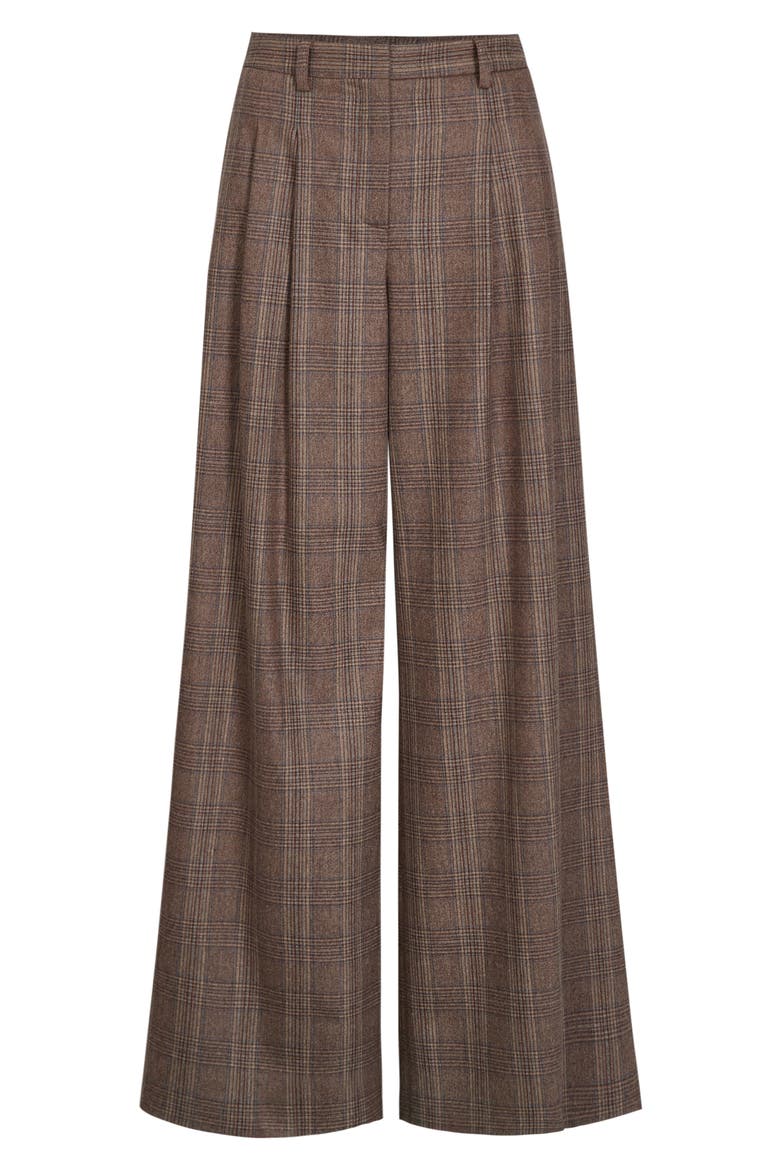 Avery Plaid Wide Leg Wool Blend Pants, Alternate, color, BROWN MULTI