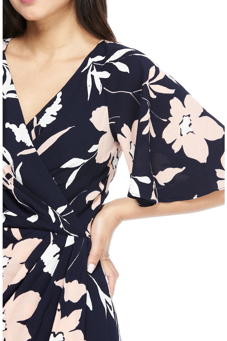 Floral Faux Wrap Crepe Midi Dress, Alternate, color, NAVY/ BLUSH