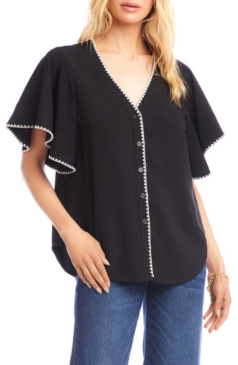Edge Stitch Flutter Sleeve Top
