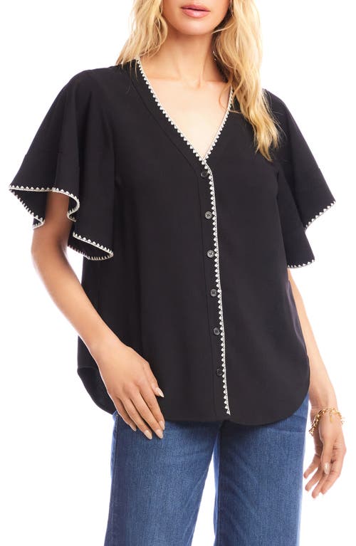 Karen Kane Edge Stitch Flutter Sleeve Top In Black