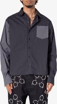 mnml Oversize Mismatched Pinstripe Button-Up Shirt Jacket