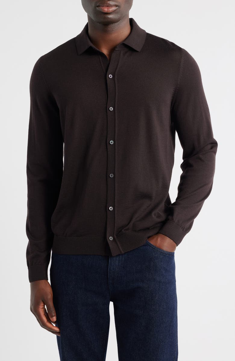 BOSS Helbert Wool Cardigan, Main, color, Dark Brown