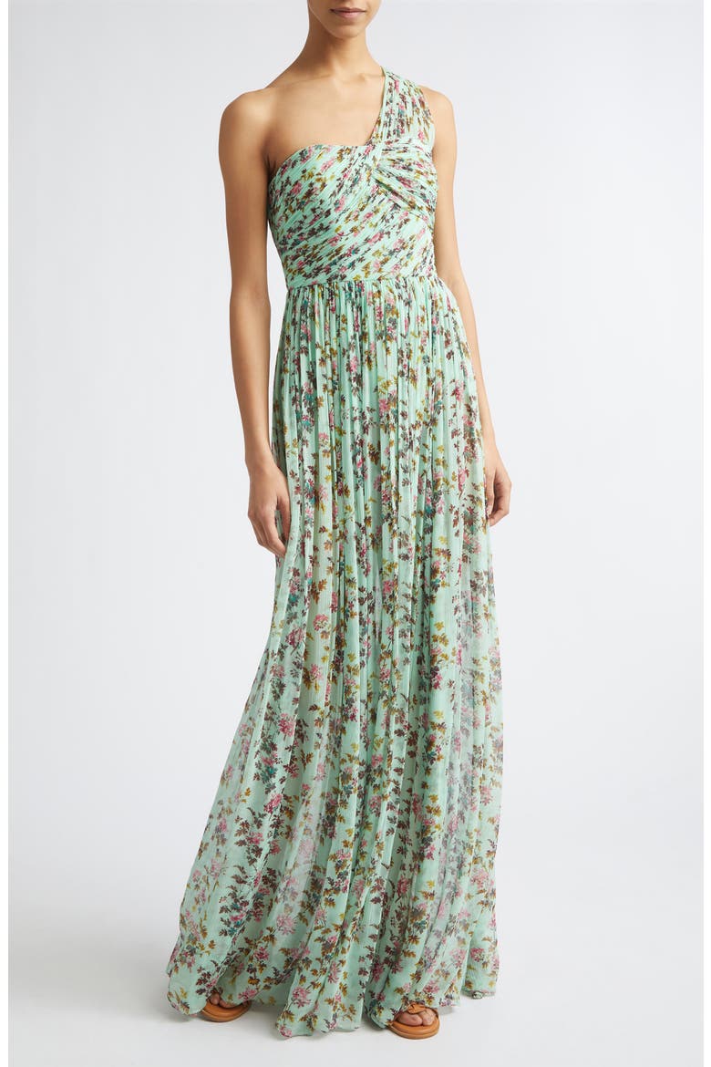Aureline Floral One-Shoulder Silk Chiffon Gown, Main, color, OPALINE