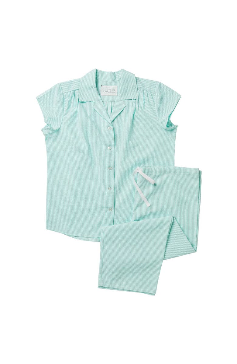 The Cat's Pajamas Poplin Cropped Pajama Set, Alternate, color, Mint Stripe