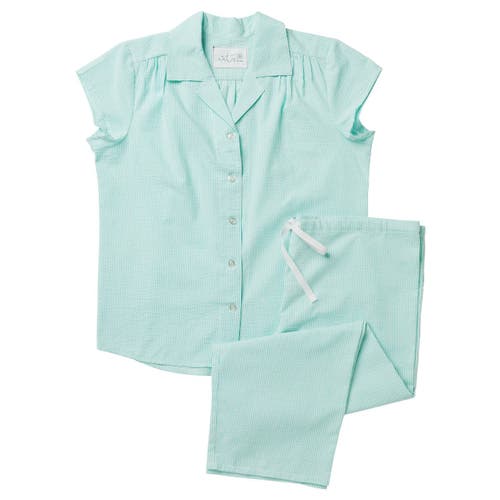 The Cat's Pajamas Poplin Cropped Pajama Set In Blue