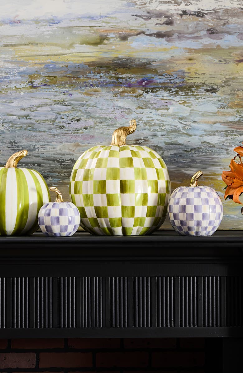 MACKENZIE CHILDS Moss Check Large Pumpkin, Alternate, color, Green