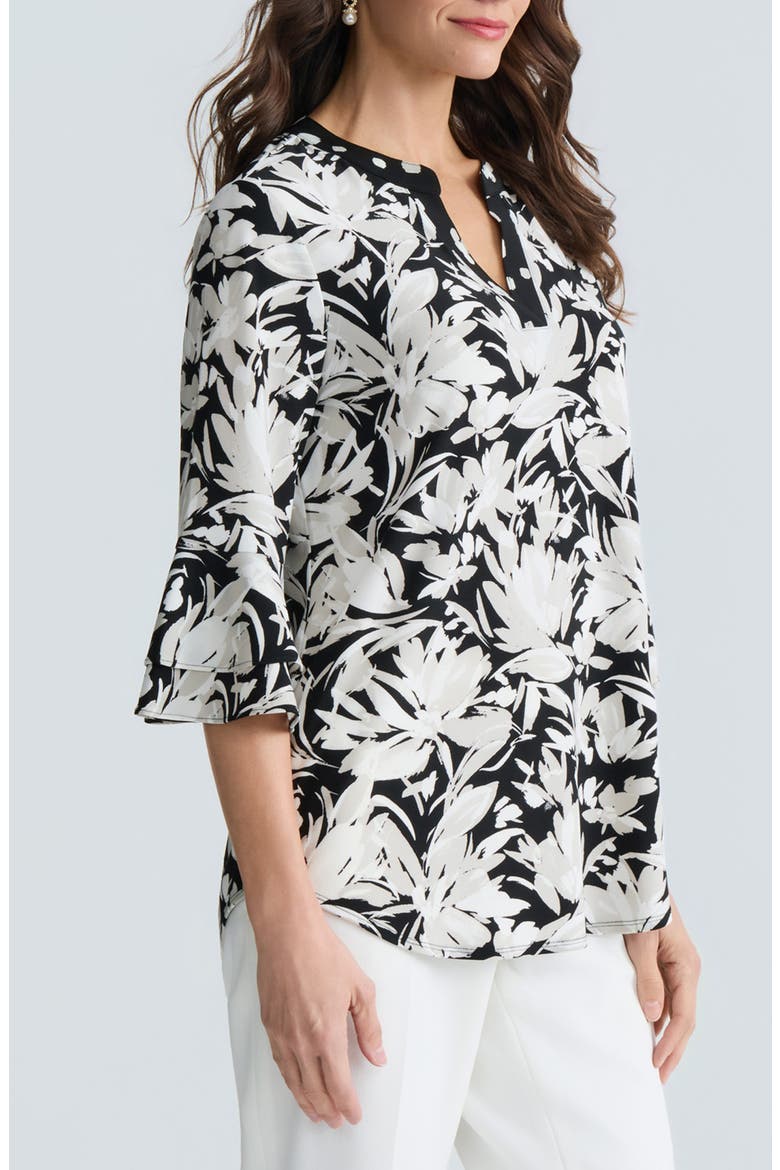 Floral Print Three-Quarter Sleeve Knit Top, Alternate, color, BLACK/WHITE