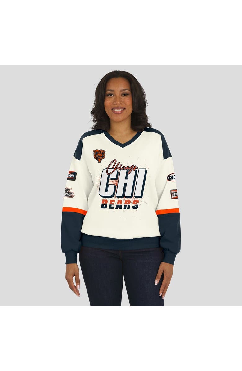 WEAR by Erin Andrews Women's WEAR by Erin Andrews  Cream Chicago Bears Racing Crew V-Neck Sweatshirt, Alternate, color, Cream