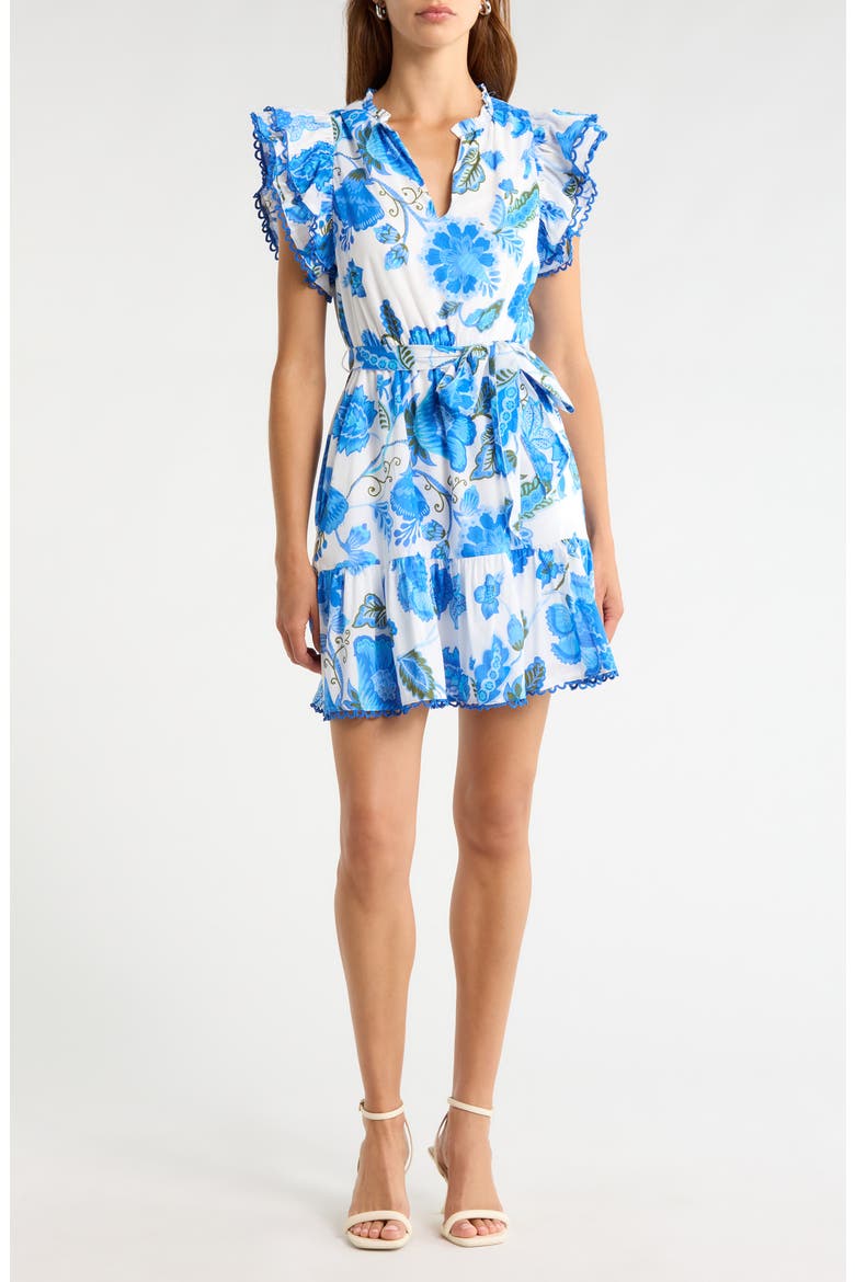 Eriny Verbena Floral Cotton Dress, Main, color, WHITE-BLUE-GREEN