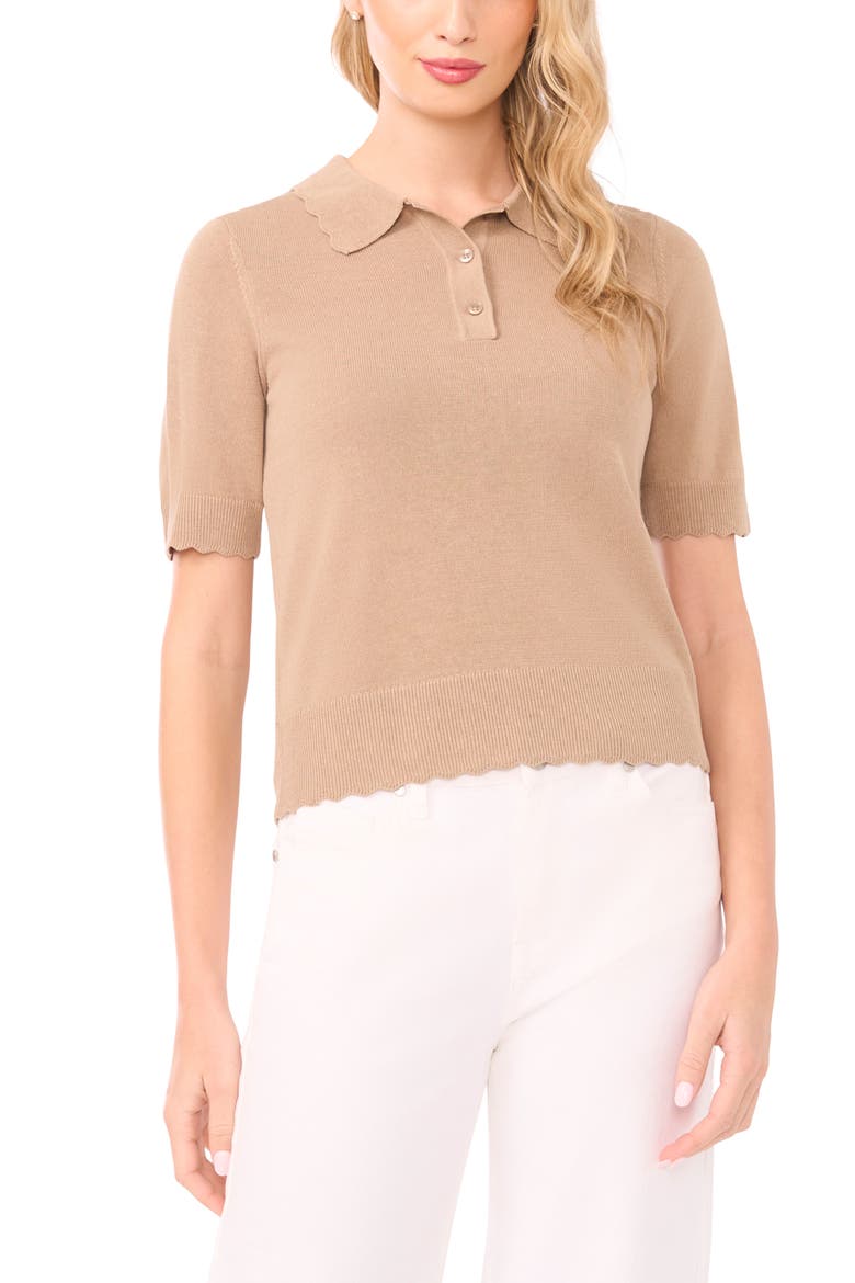 Scalloped Sweater Polo, Main, color, WEATHERED TEAK
