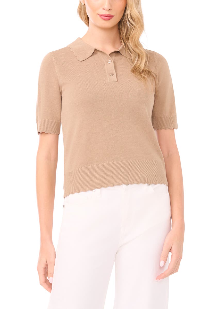 Halogen<sup>®</sup> Scalloped Sweater Polo, Main, color, Weathered Teak