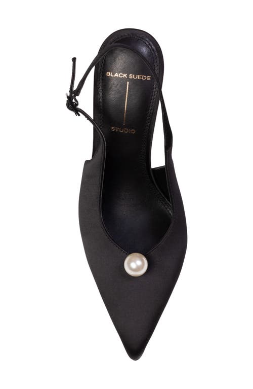 Black Suede Studio Reina Slingback Pointed Toe Pump In Black Satin