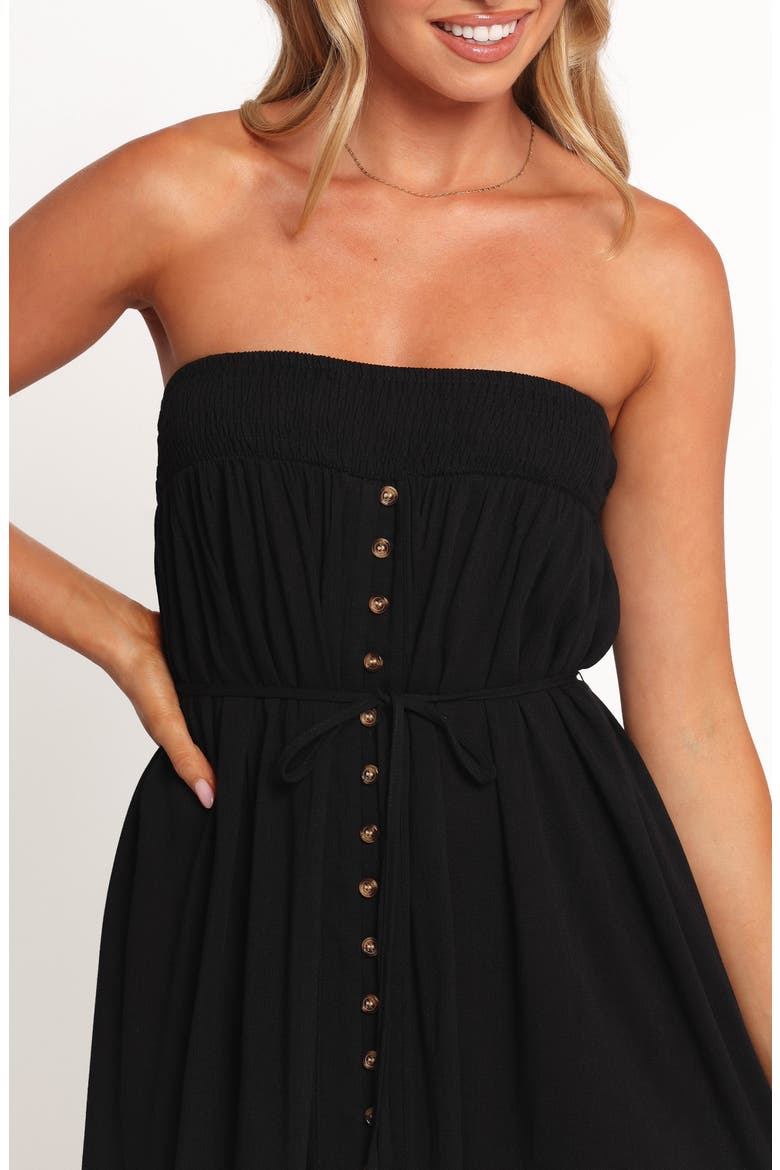 Nerea Strapless Linen & Cotton Dress, Alternate, color, BLACK