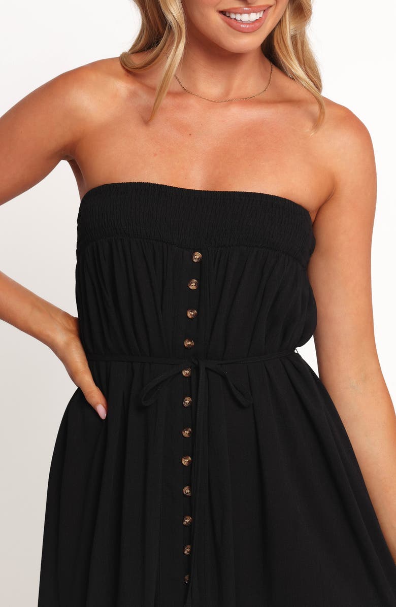 Petal & Pup Nerea Strapless Linen & Cotton Dress, Alternate, color, Black