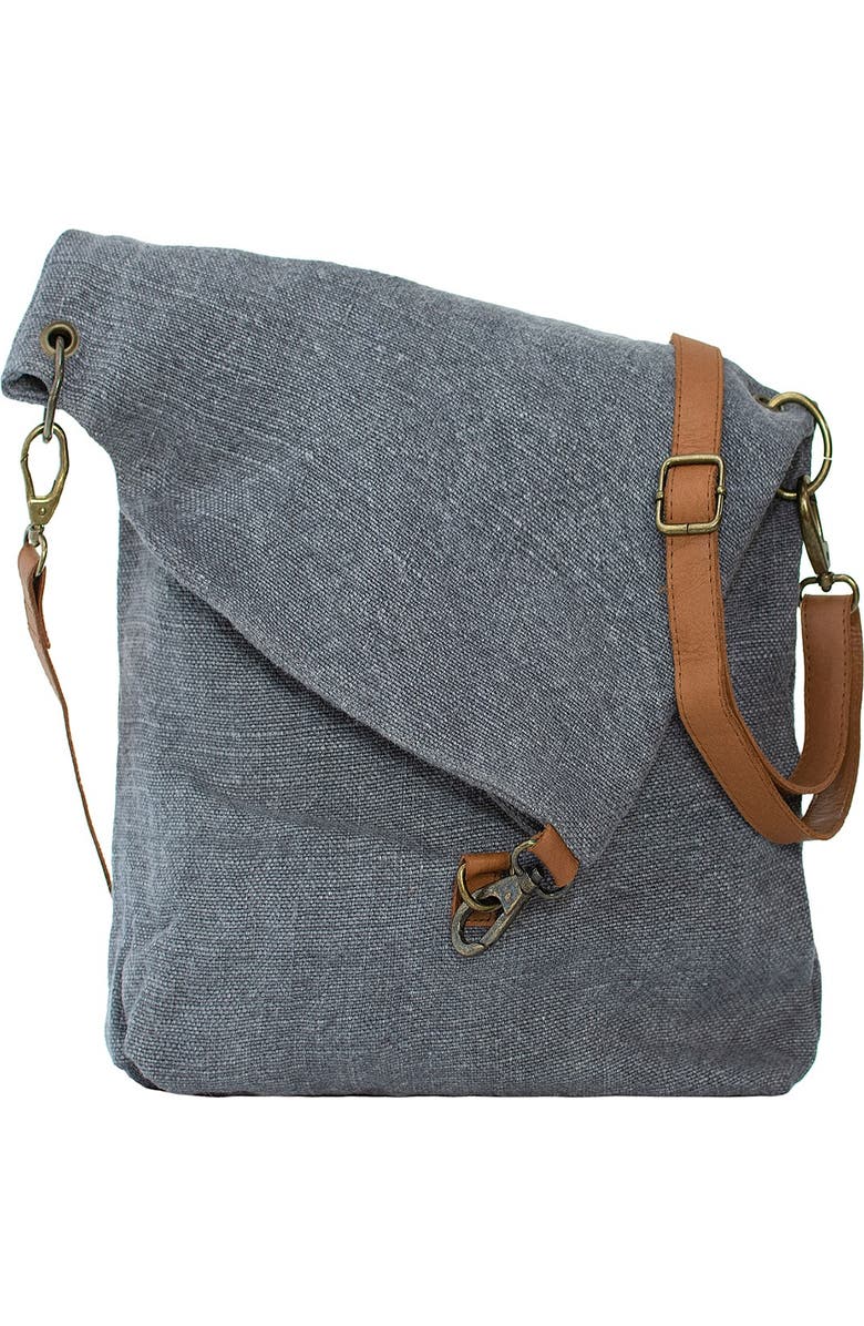VINTAGE ADDICTION Foldover Jute & Leather Crossbody Bag, Main, color,