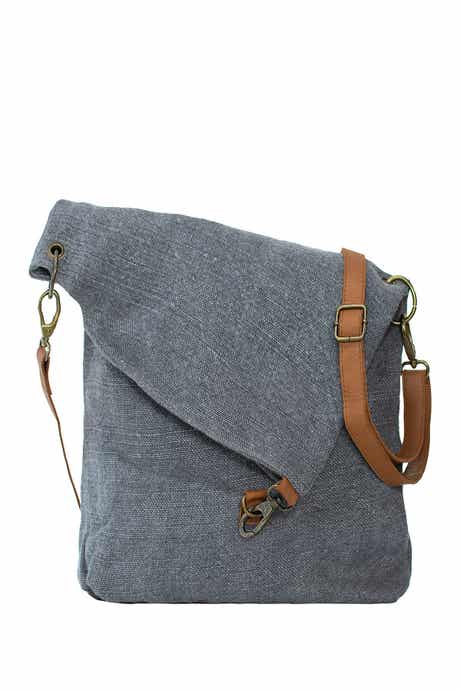 VINTAGE ADDICTION Foldover Jute & Leather Crossbody Bag