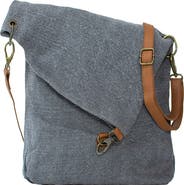 VINTAGE ADDICTION Foldover Jute & Leather Crossbody Bag