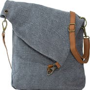 VINTAGE ADDICTION Foldover Jute & Leather Crossbody Bag