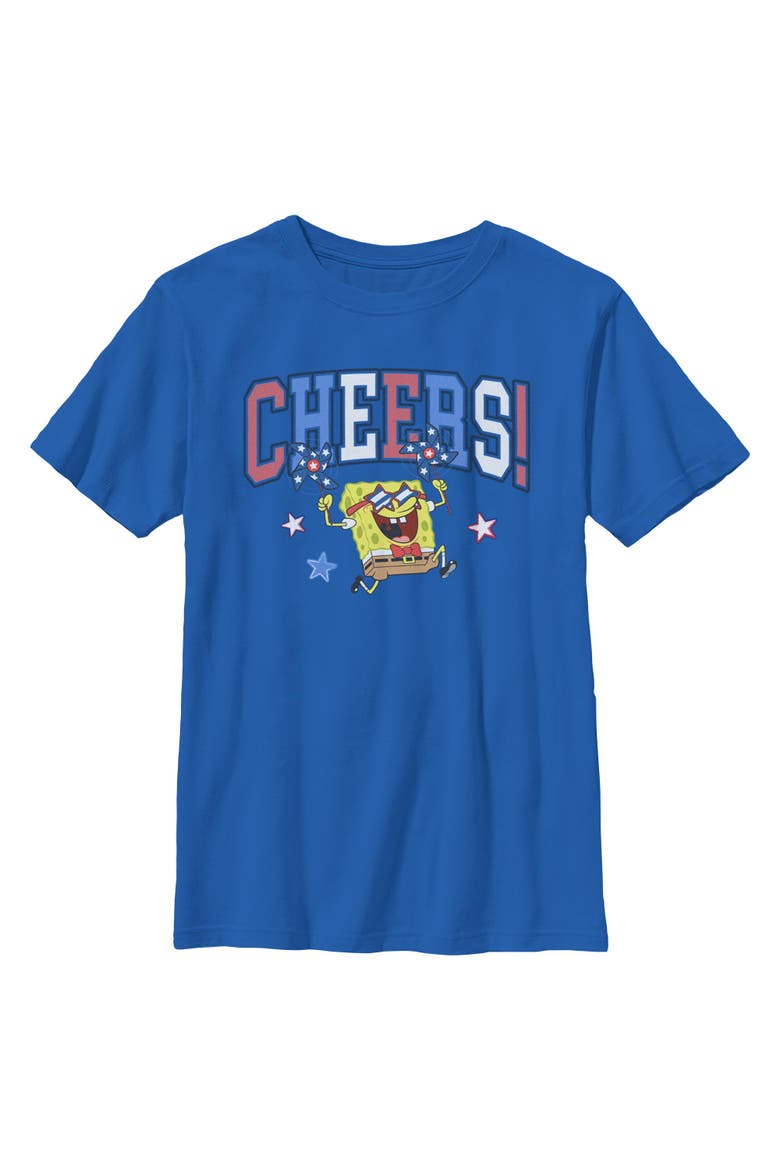 Boy's SpongeBob SquarePants Cheers Celebration  Graphic T-Shirt, Main, color, Royal Blue