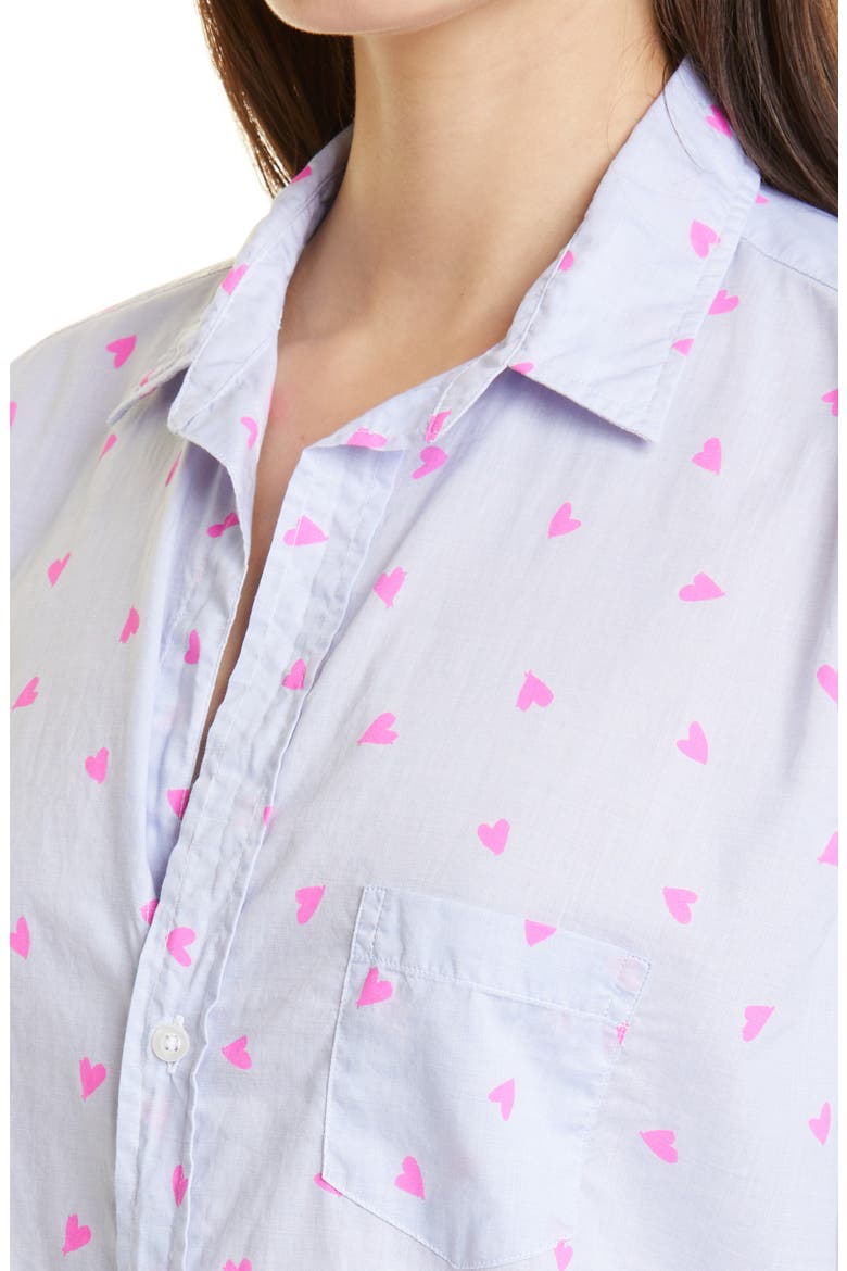 Eileen Heart Print Cotton Button-Up Shirt, Alternate, color, NEON PINK HEART