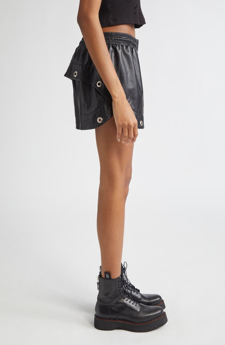 R13 Grommet Detail Leather Gym Shorts, Alternate, color, Black