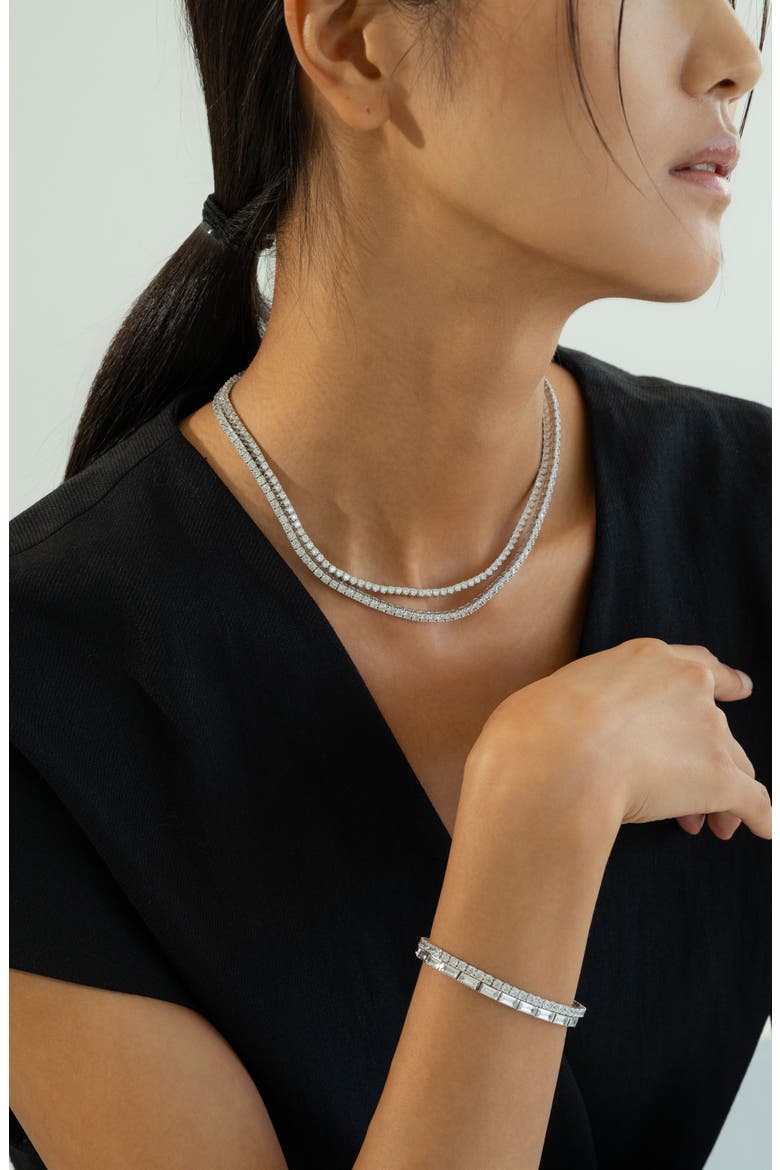 Sterling Silver 18k Gold Plated Beatrice Tennis Necklace Statement, Alternate, color, Silver