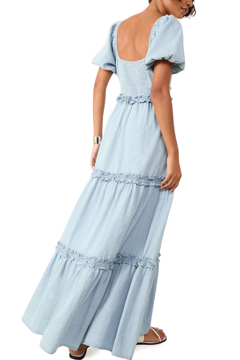 Tiered Puff Sleeve Chambray Maxi Dress, Alternate, color, BLUE