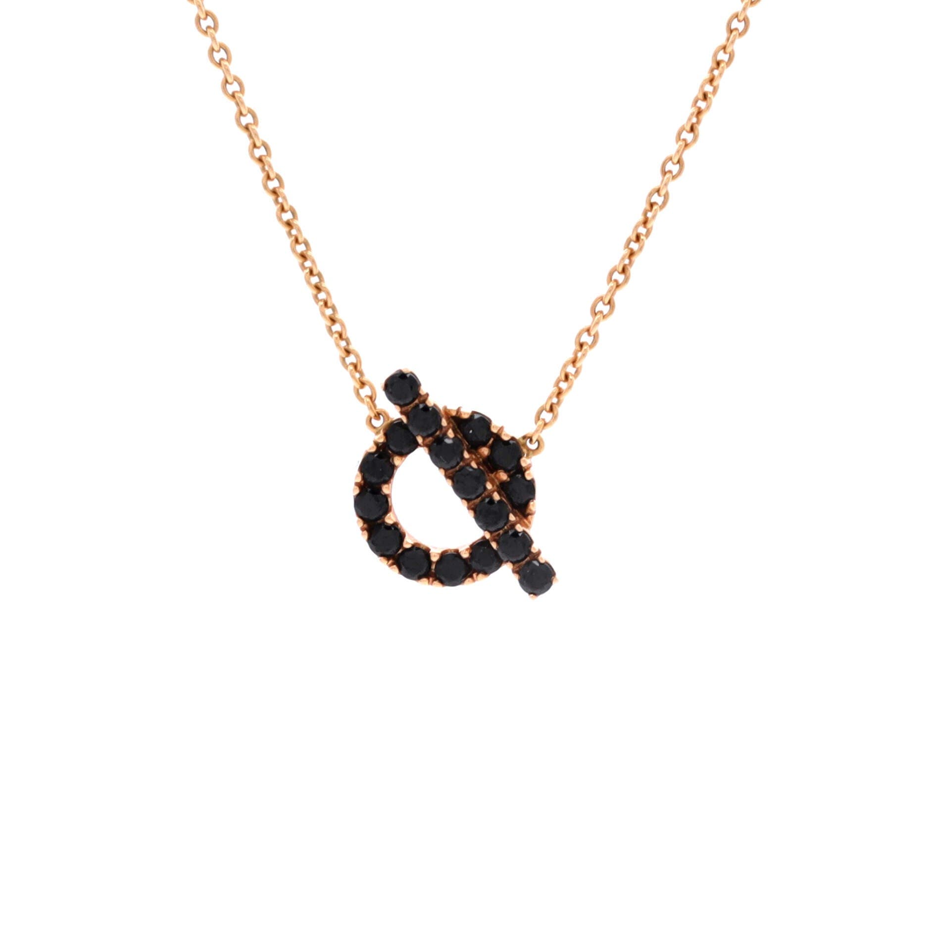 Pre-Owned Hermes Finesse Pendant Necklace 18K Rose Gold and Black Spinels, Main, color, Rose Gold