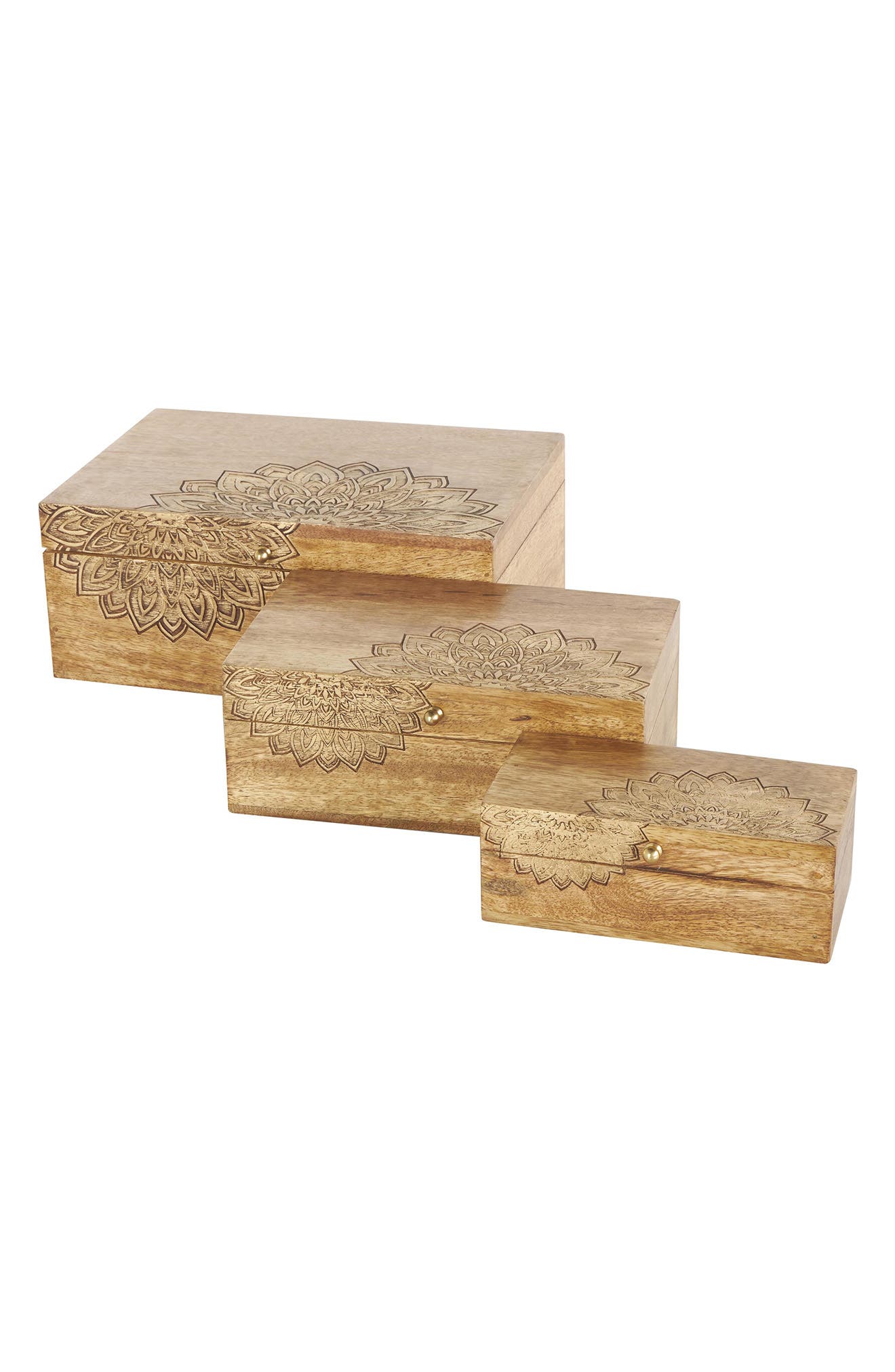 Set of Three Hand Carved Storage Boxes
