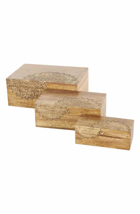 Set of Three Hand Carved Storage Boxes