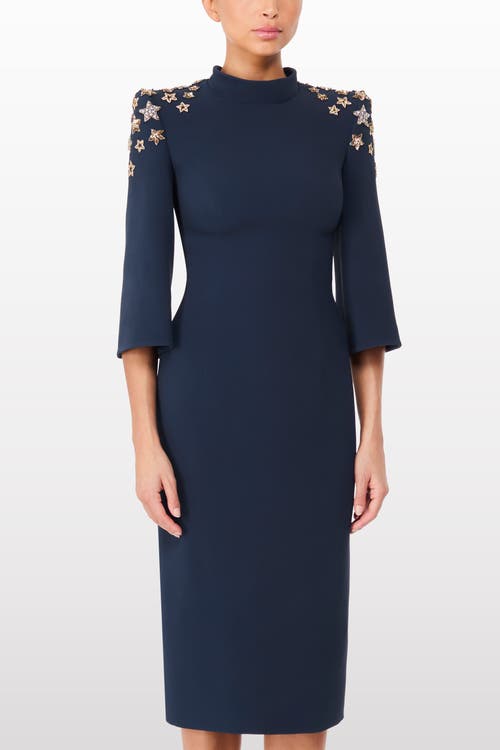 Jenny Packham Stella Star-embellished Mock-neck Midi Dress In Blue