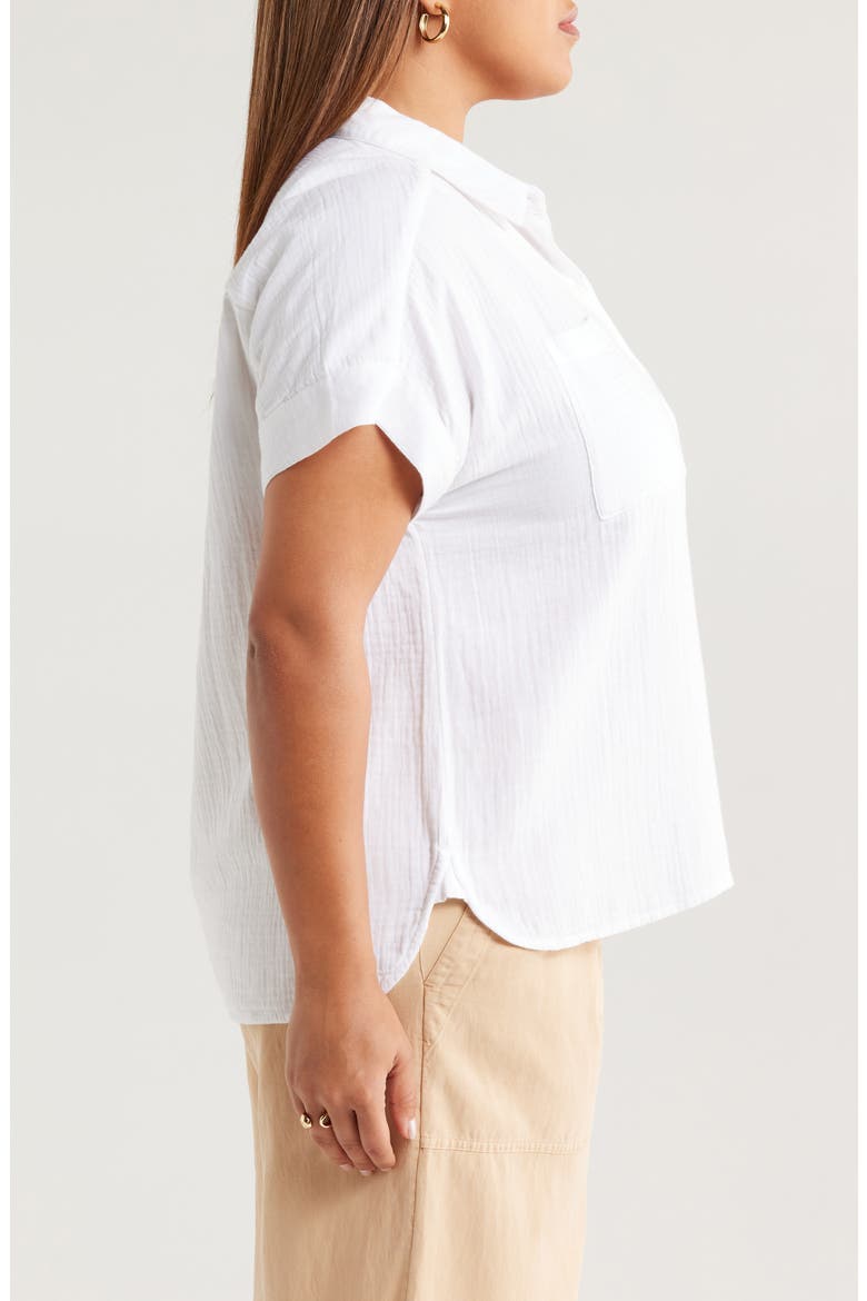 Cotton Gauze Button-Up Shirt, Alternate, color, WHITE