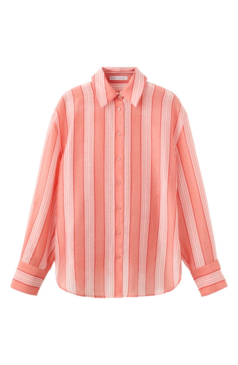 MANGO Striped Button-Up Shirt, Alternate, color, Orange