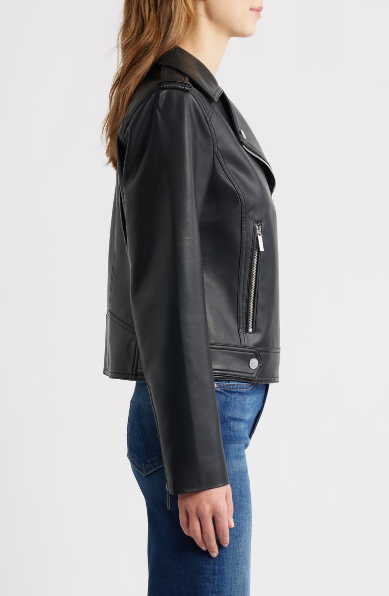 Michael Kors Faux Leather Moto Jacket, Alternate, color, Black