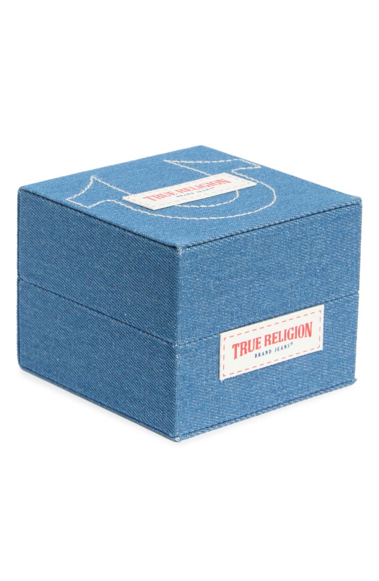 True Religion Round Logo Bezel Bracelet Watch, 43.2mm, Alternate, color, Black