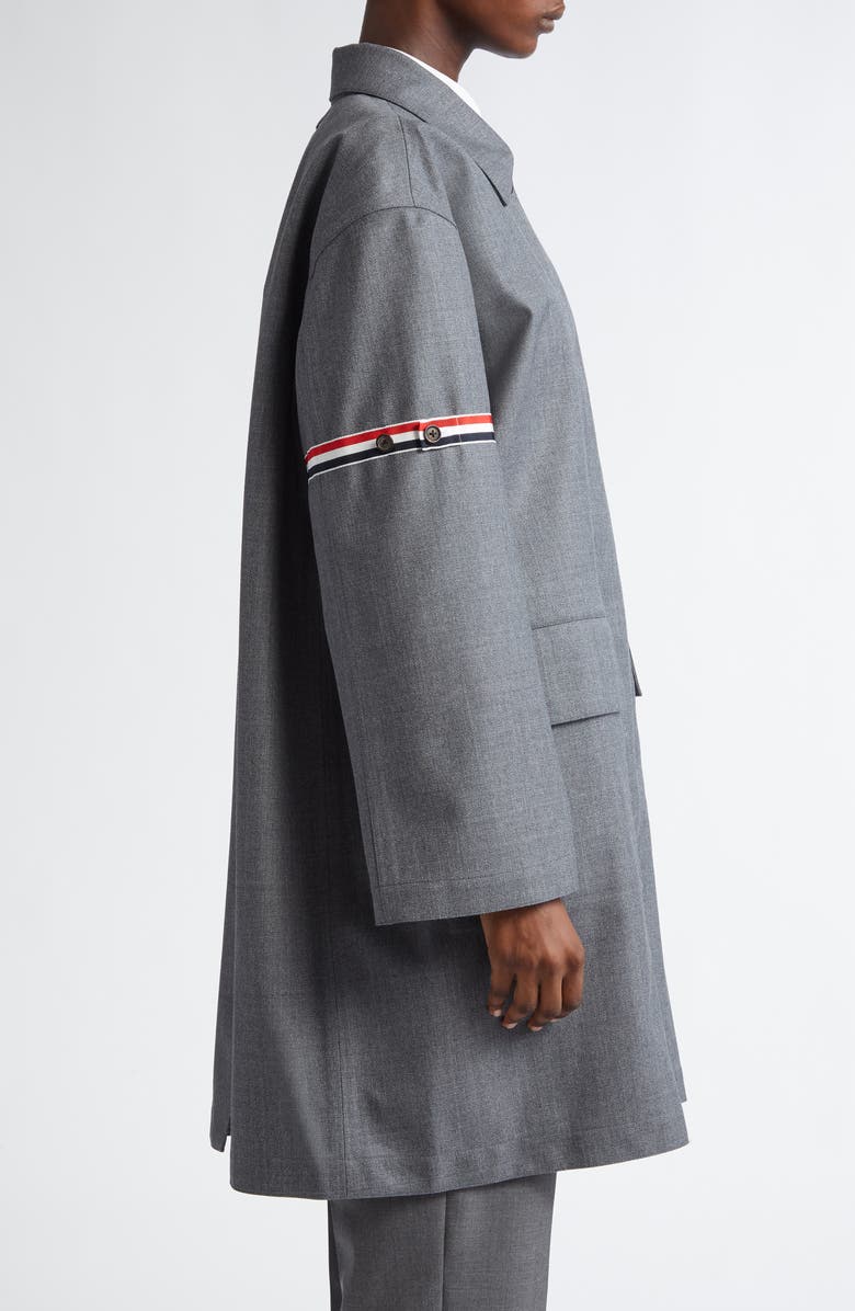 Thom Browne Tricolor Armband Water Resistant Wool Blend Twill Coat, Alternate, color, Medium Grey