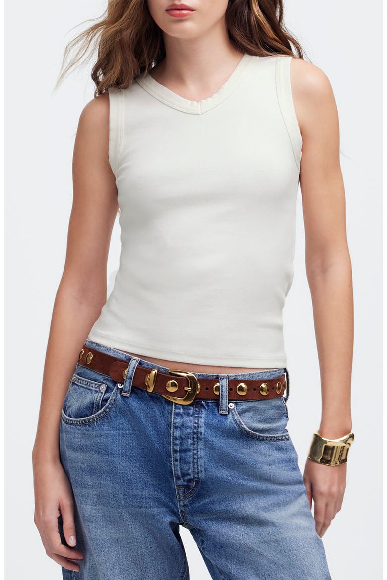 High V-Neck Regenerative Cotton Rib Tank, Main, color, LIGHTHOUSE