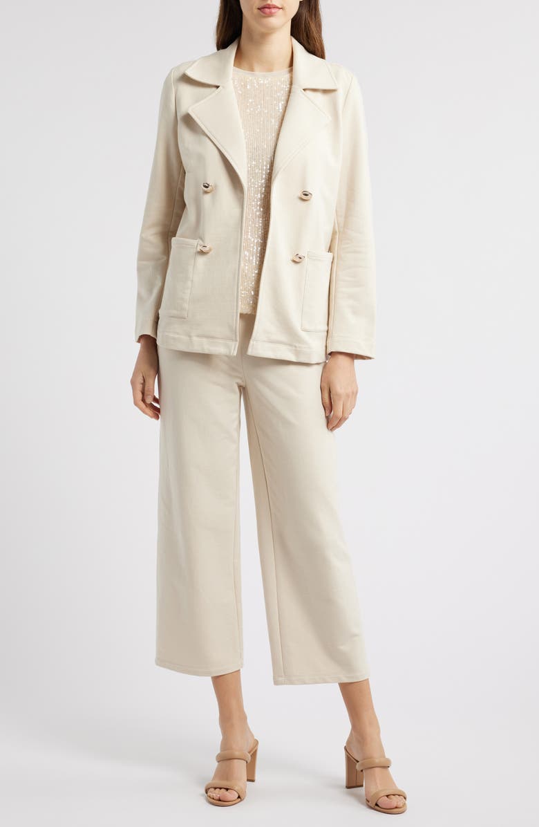 Anne Klein Double Breasted French Terry Jacket, Alternate, color, Soft Latte