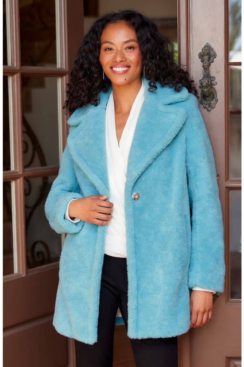 Faux Shearling Coat, Alternate, color, AQUA