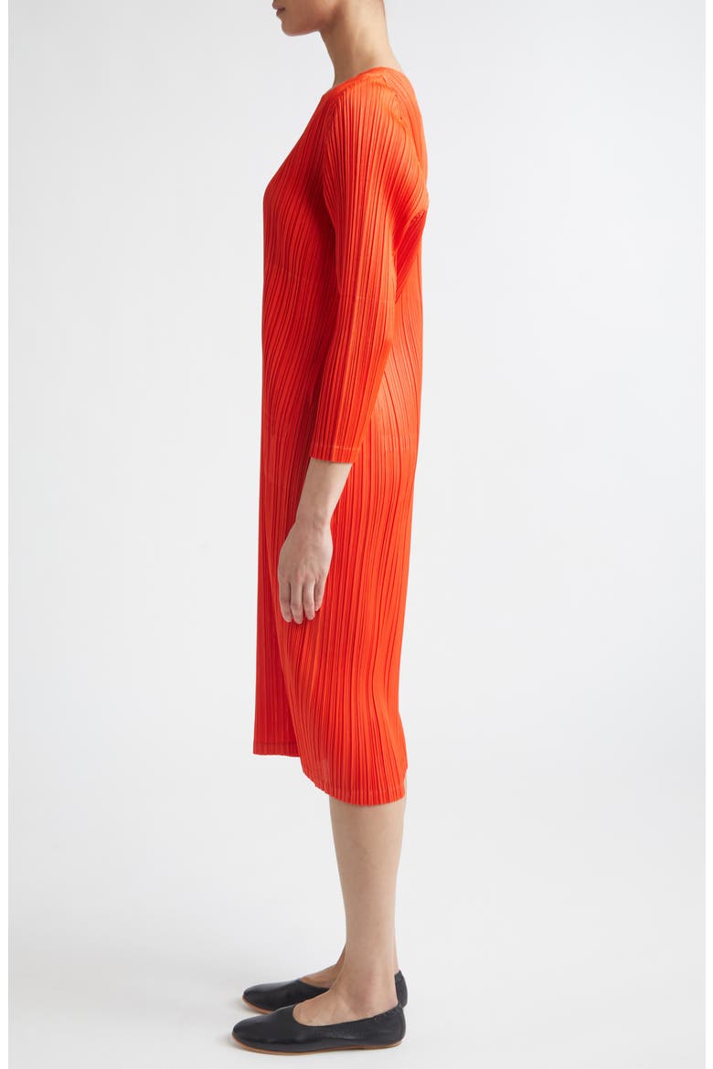 Monthly Colors February Pleated Long Sleeve Midi Dress, Alternate, color, RED