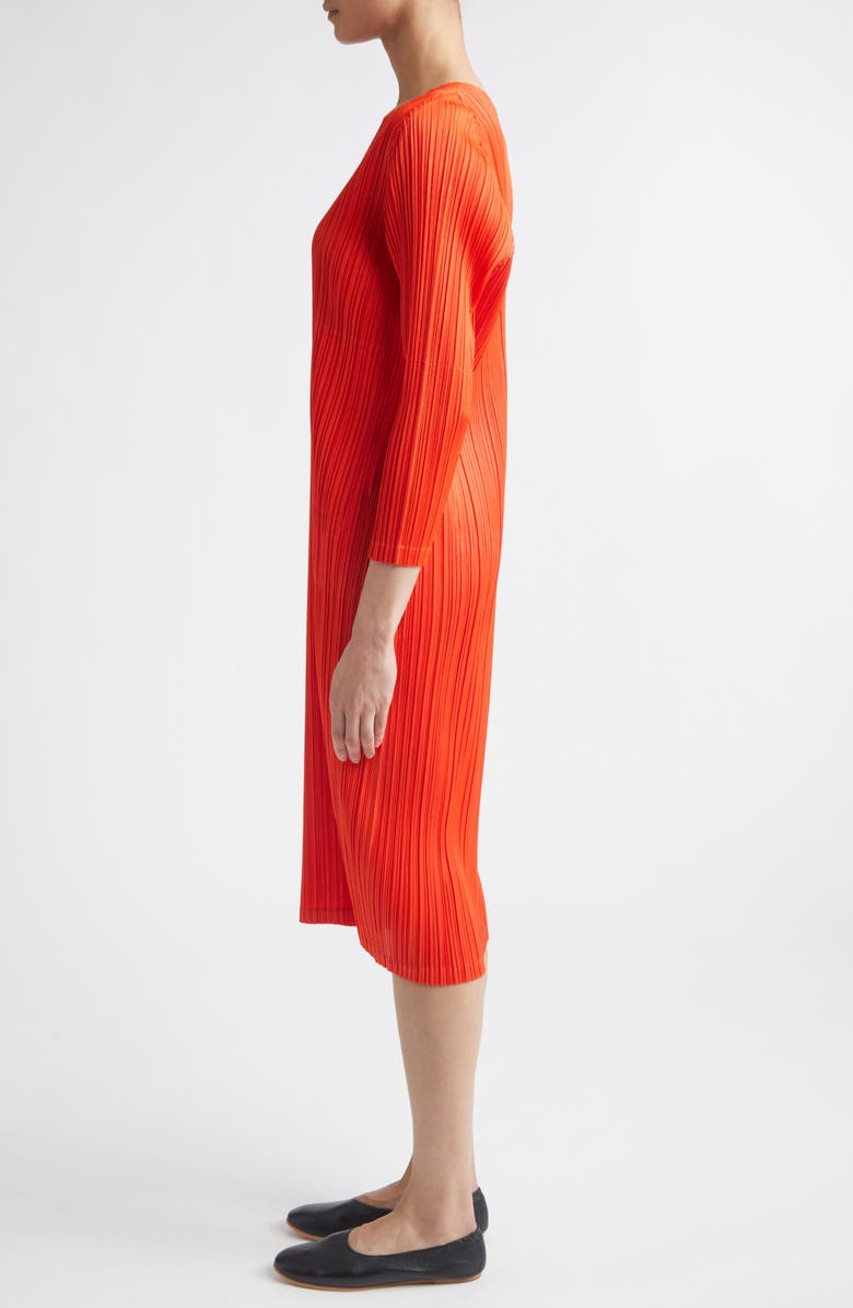 Pleats Please Issey Miyake Monthly Colors February Pleated Long Sleeve Midi Dress, Alternate, color, Red